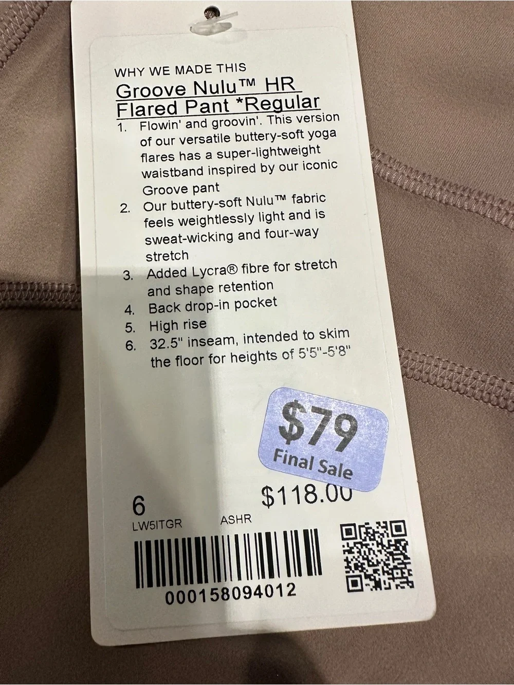 lululemon🍋Groove Nulu-HR Flare Pant Size 6 Ashen Rose NWT Regular Length - Picture 10 of 10